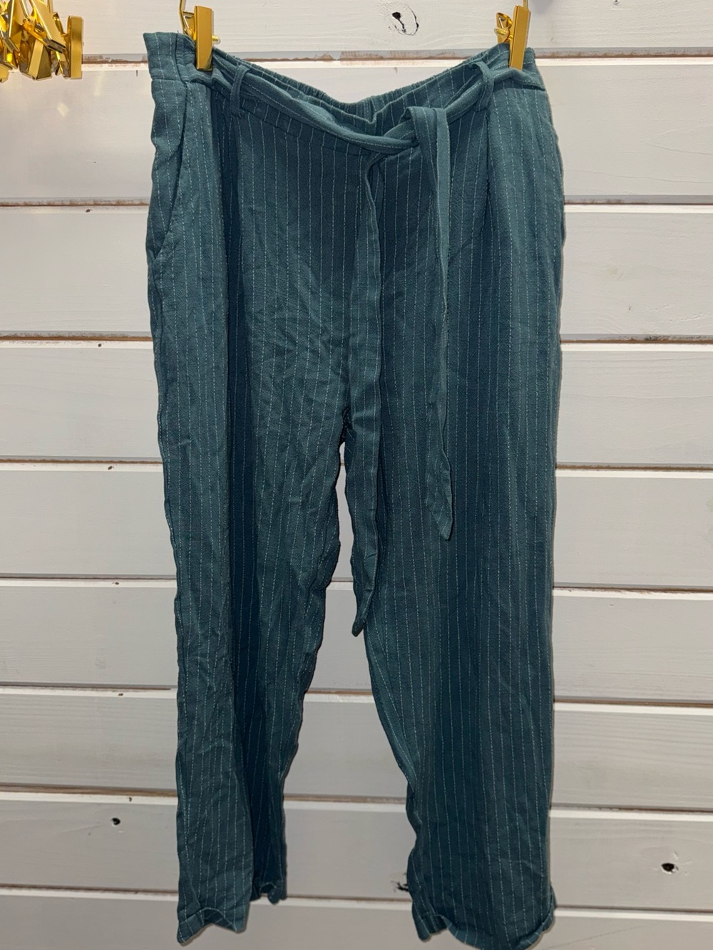easel Teal Pinstripe Drawstring Pants